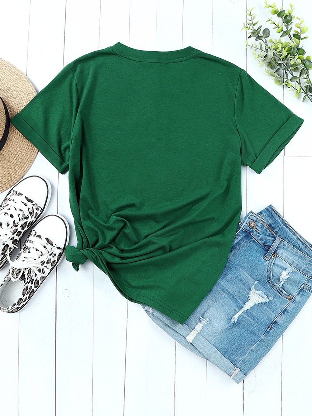 Green Casual Crew Neck T-Shirt for Women