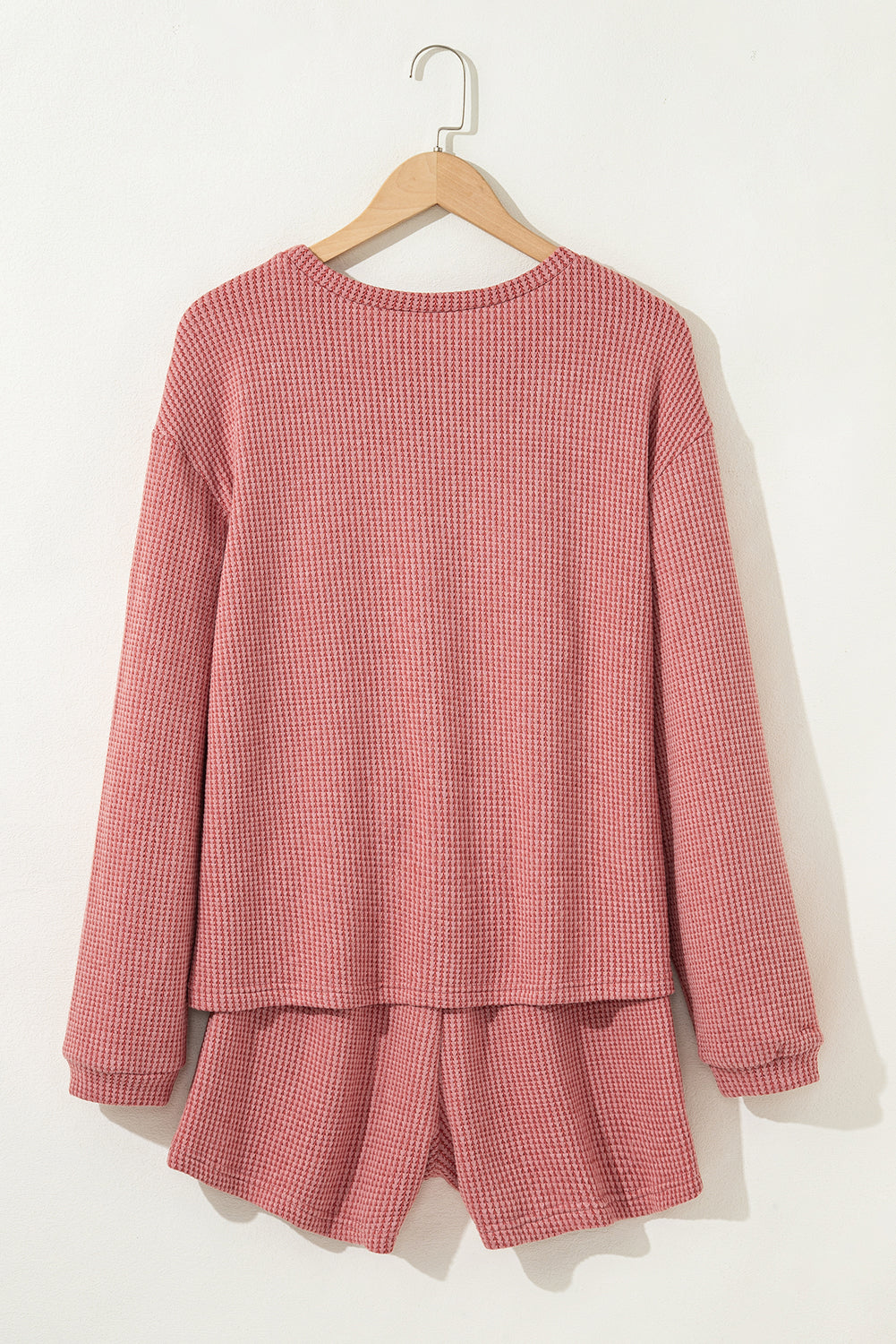 Mineral Red Textured Loose Pullover Top and Casual Short Two-piece Lounge Set