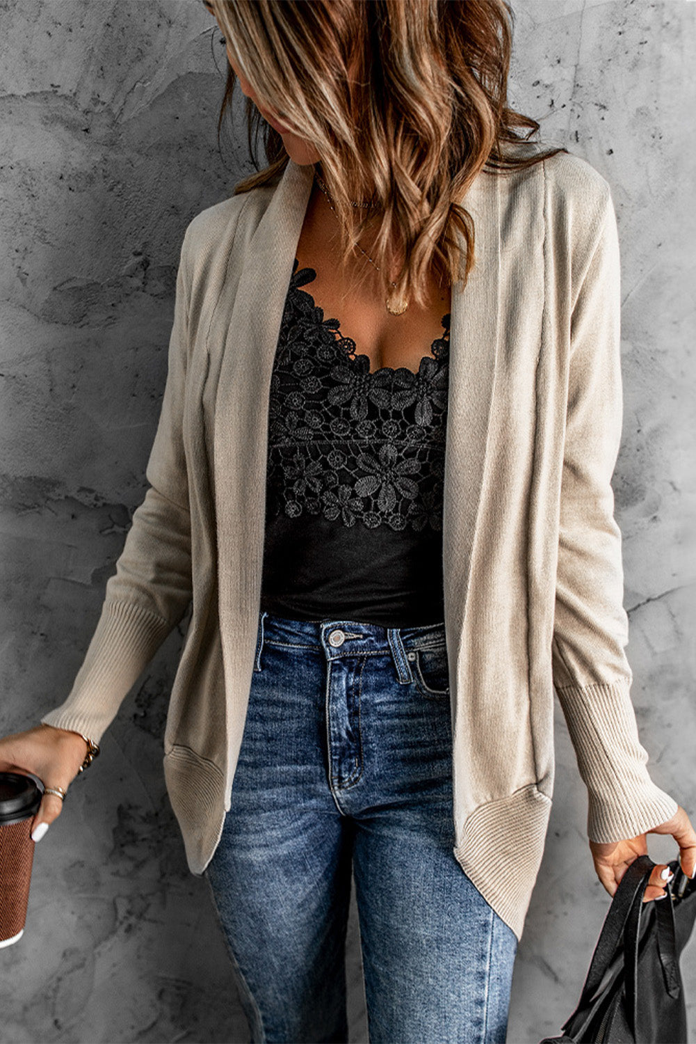 Khaki Cozy Open Front Longline Cardigan