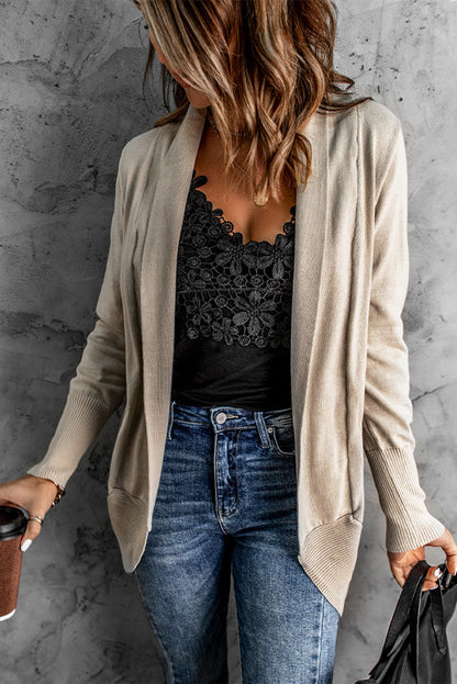 Khaki Cozy Open Front Longline Cardigan