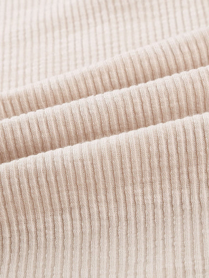 Beige Crochet Lace Sleeve Button Detail Top