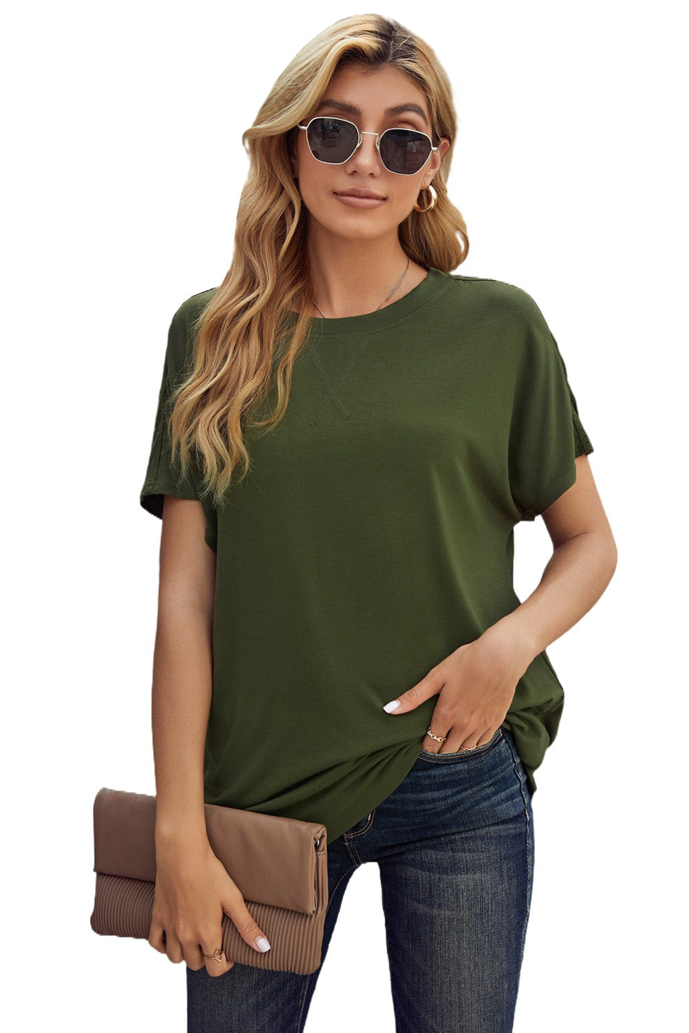 Green Basic Round Neck Short Sleeve T-Shirt