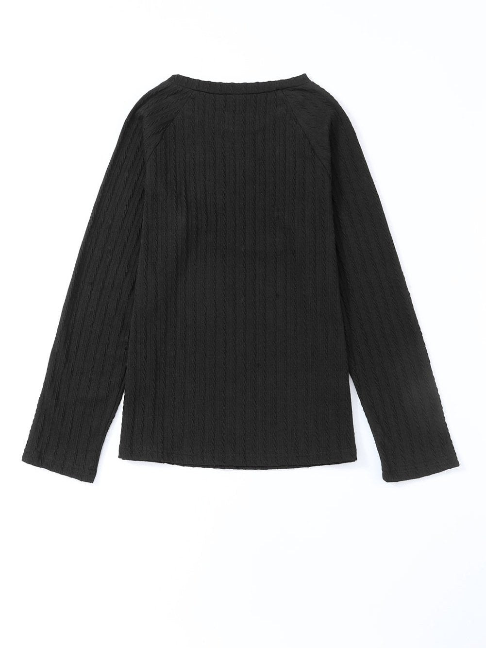 Elegant Black Ribbed Round Neck Long Sleeve Top