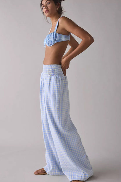 plaid print high waist pants