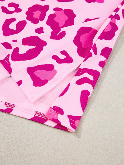 Floral Leopard Print Oversized V-Neck Plus Size T-Shirt