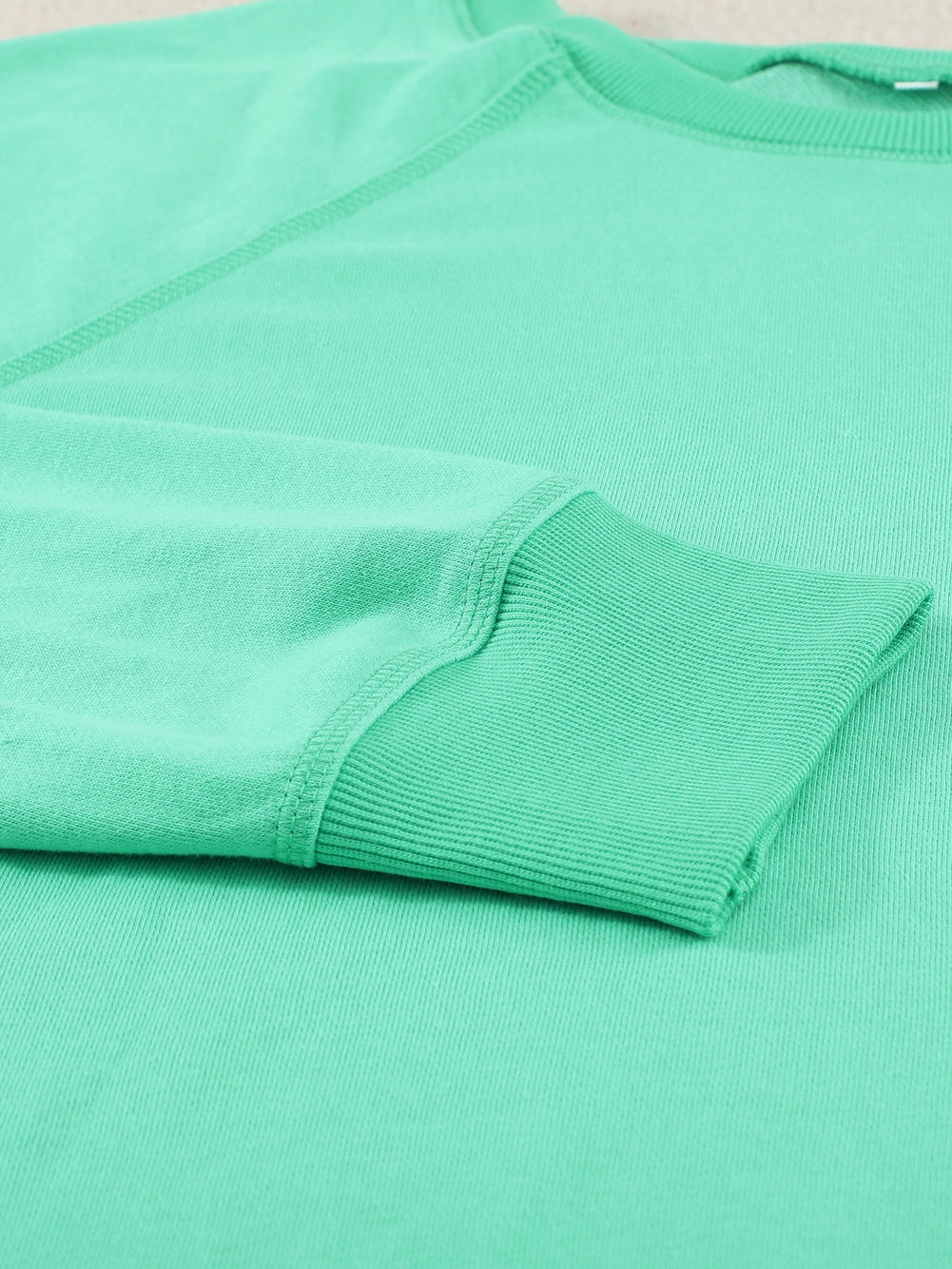 Green Crew Neck Long Sleeve Sweatshirt with Distressed Detail