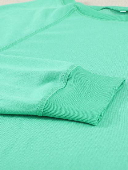 Green Crew Neck Long Sleeve Sweatshirt with Distressed Detail