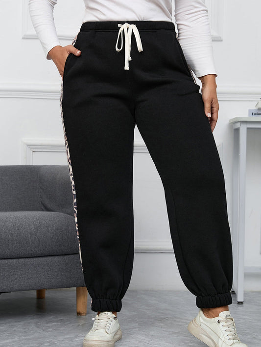 Leopard Patchwork High Waist Joggers for Plus Size Women