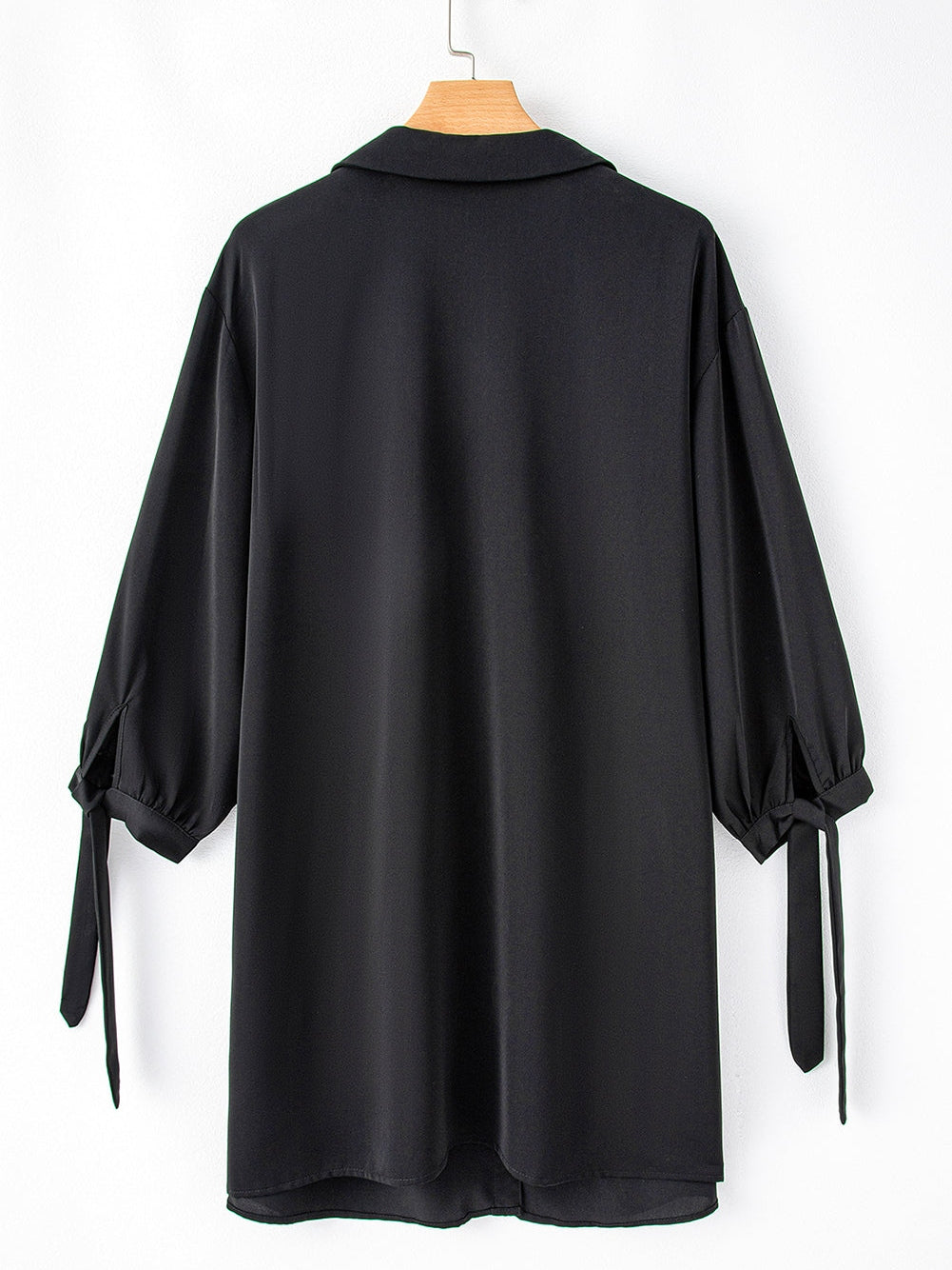 Black Plus Size Tie Cuffs V Neck Shirt Dress