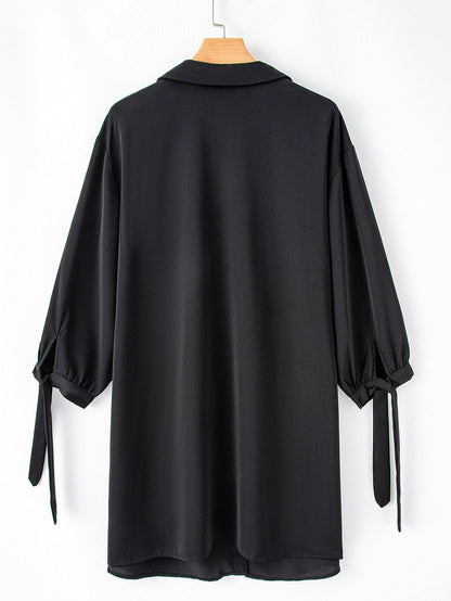 Black Plus Size Tie Cuffs V Neck Shirt Dress