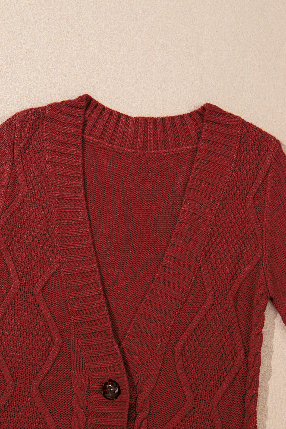 Burgundy Front Pocket and Buttons Closure Cardigan