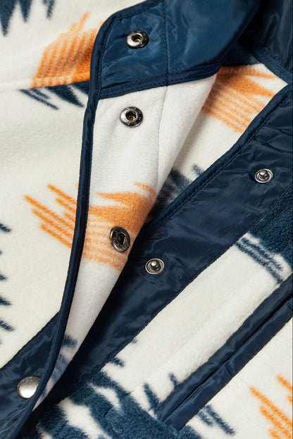 Aztec Patterned Snap Button Fleece Jacket