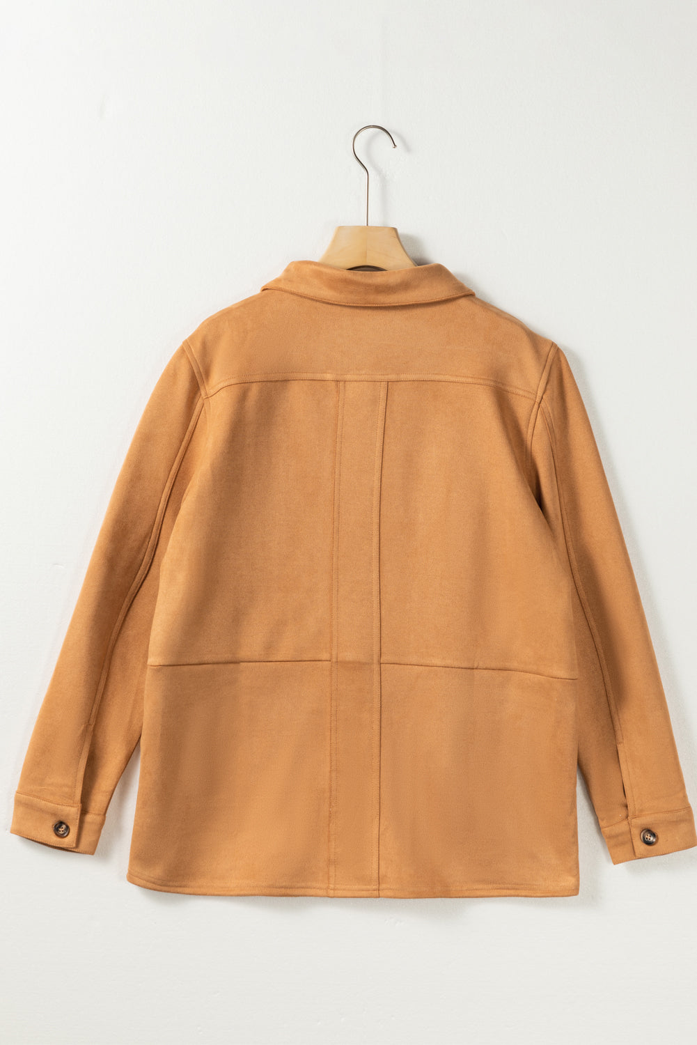 Faux Suede Camel Button-Up Jacket with Southern Belle Style