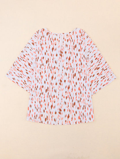 Pink Leopard Print Oversized Dolman Sleeve Plus Size Blouse