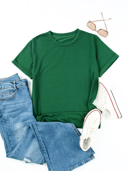 Green Casual Crew Neck T-Shirt for Women