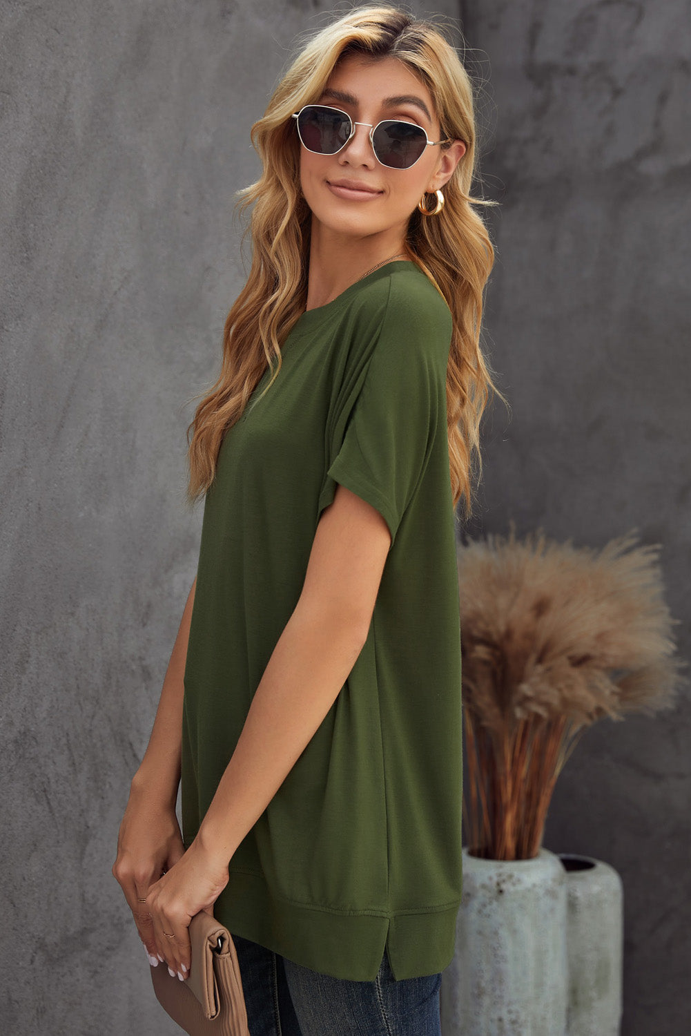 Green Basic Round Neck Short Sleeve T-Shirt