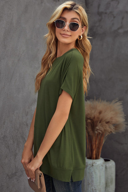 Green Basic Round Neck Short Sleeve T-Shirt