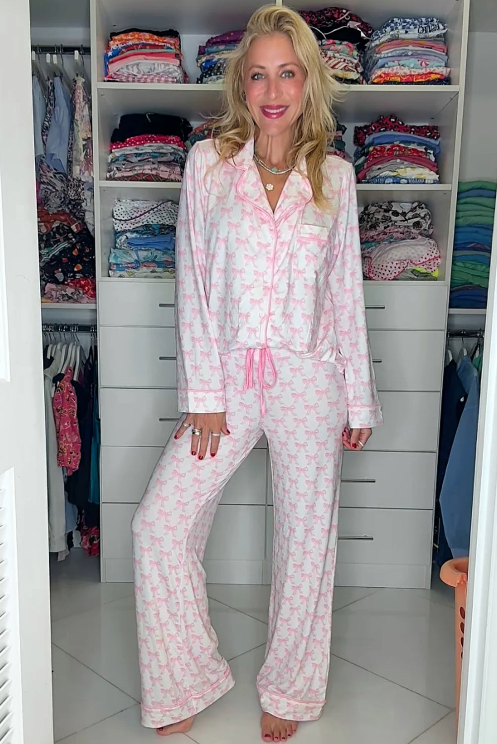 bow print pajama set