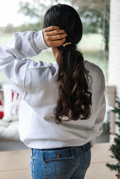 White Pearl Detail Christmas Trees Exposed Seam Patched Sweatshirt