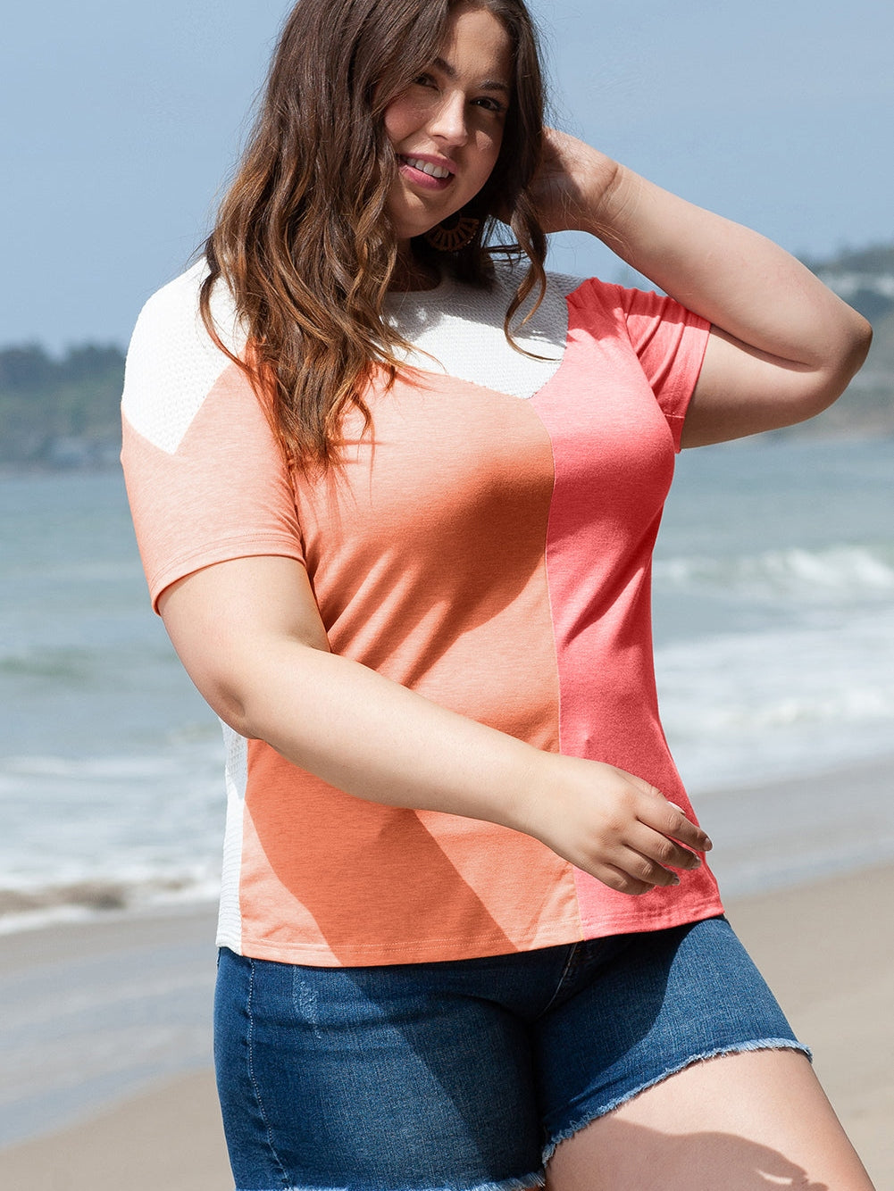 Colorblock Waffle Knit Tee for Plus Size Women