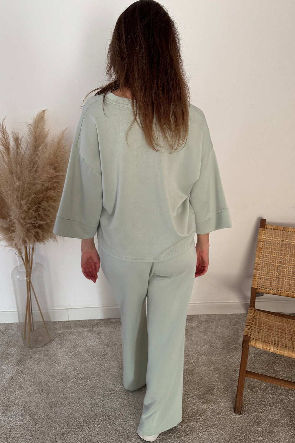 Clearly Aqua 2pcs Drop Shoulder Pullover Drawstring Pants Set