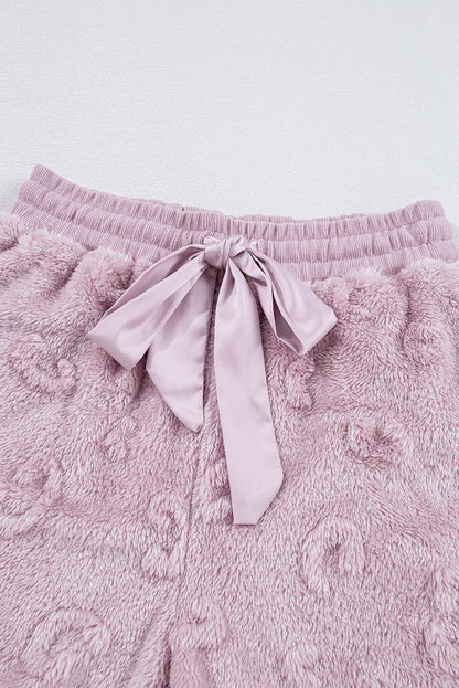 Lavendula Textured Leopard Fleece Loose Two Piece Lounge Set