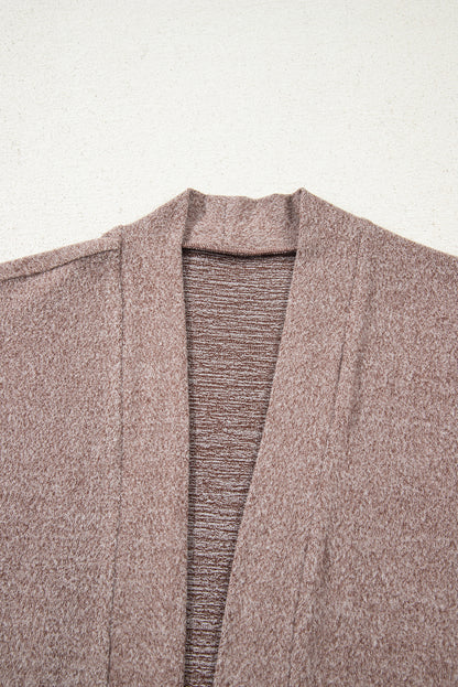Dark Khaki Open Front Knit Contrast Patched Pocket Duster Cardigan