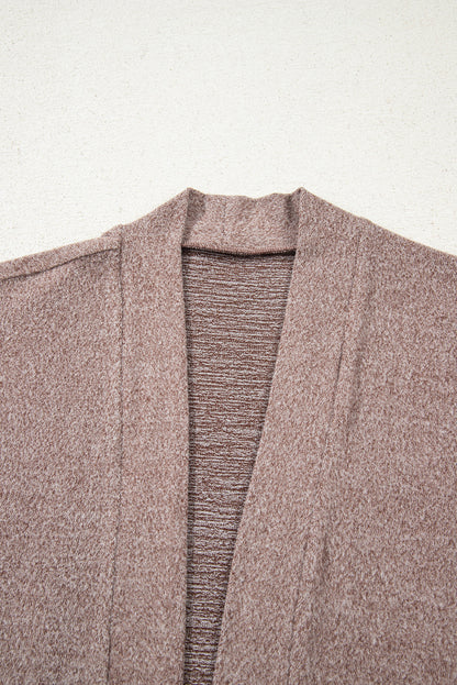 Dark Khaki Open Front Knit Contrast Patched Pocket Duster Cardigan