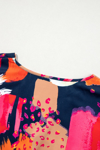 Multicolour Abstract Print V Neck Shift Plus Size Blouse
