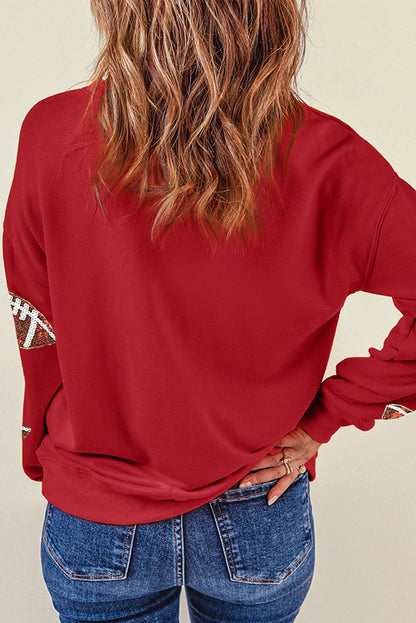 Fiery Crimson Sparkling Rugby Print Oversized Sweatshirt