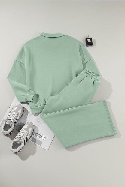 Clearly Aqua Drop Shoulder Zip Up Jacket Drawstring Pants Active 2pcs Set