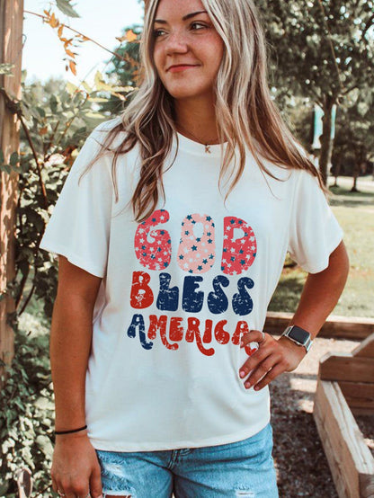 God Bless America Patriotic Graphic Tee in White