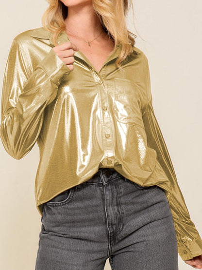Golden Shimmer Shift Shirt with Chest Pocket