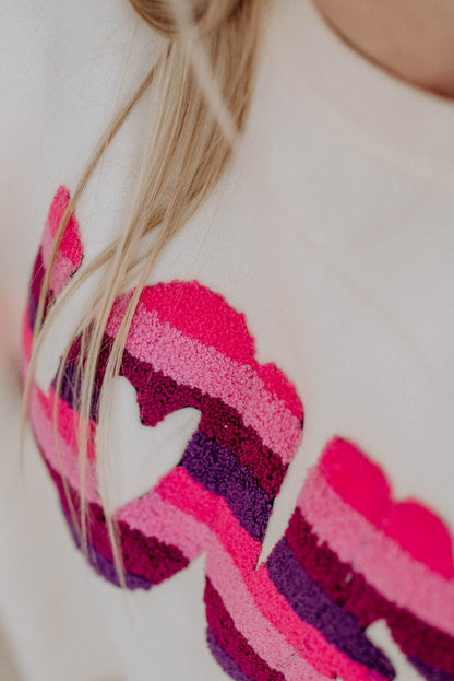 White LOVE Striped Chenille Letter Patched Sweaters
