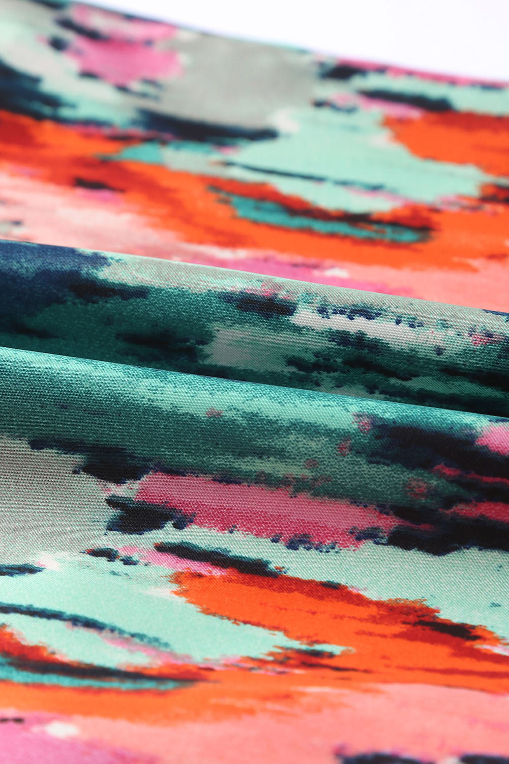 Green Abstract Print V Neck Long Sleeve Blouse for Women