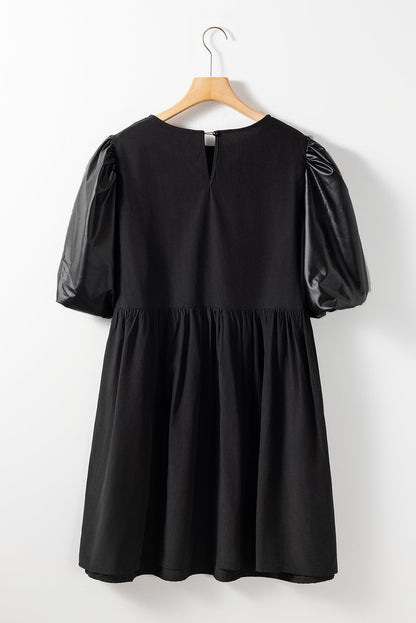 Curvy Black Swing Dress with Half Puff Sleeves