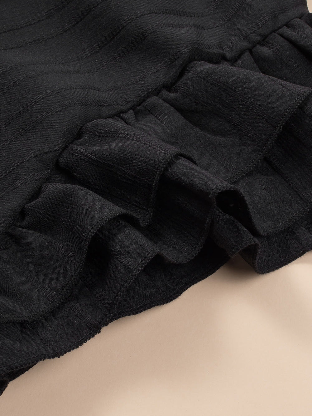 Black Ruffled Sleeve Rib Textured Plus Size Shift Dress