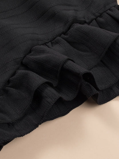 Black Ruffled Sleeve Rib Textured Plus Size Shift Dress