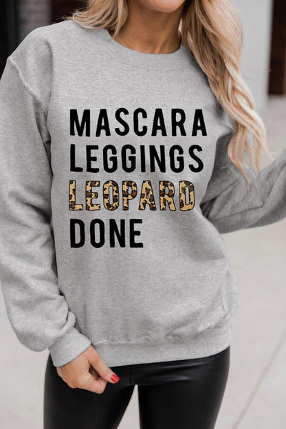 Gray Leopard Print Graphic Pullover Sweatshirt