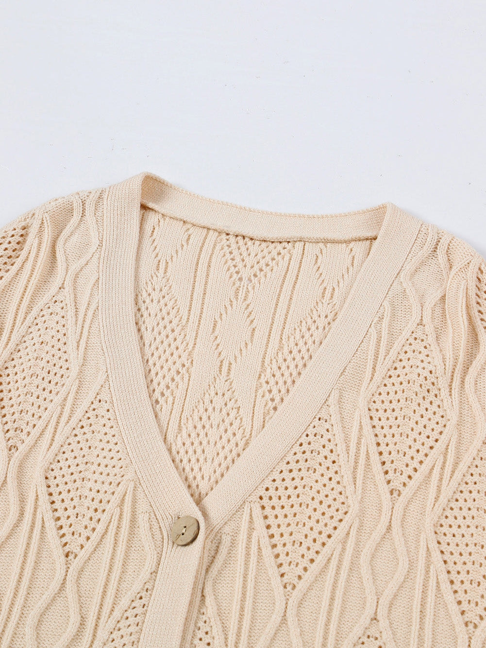 Elegant Apricot V-Neck Oversized Knit Cardigan with Button Detail