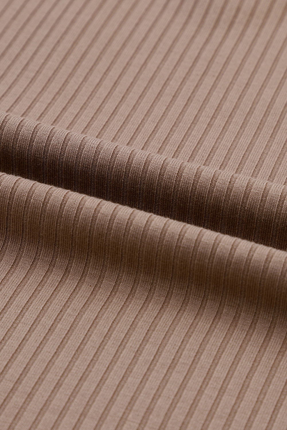 Khaki Ribbed V Neck Top with Chest Pocket