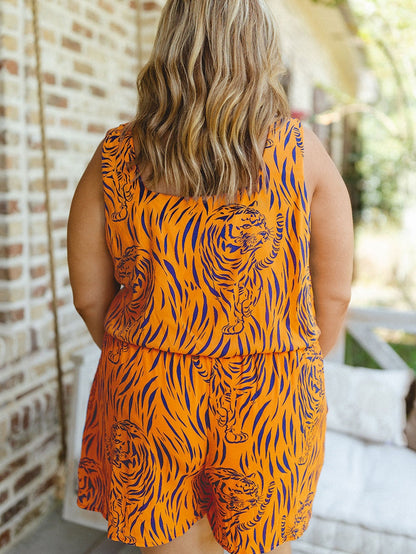 Sunny Plus Size Tiger Stripe V Neck Sleeveless Romper