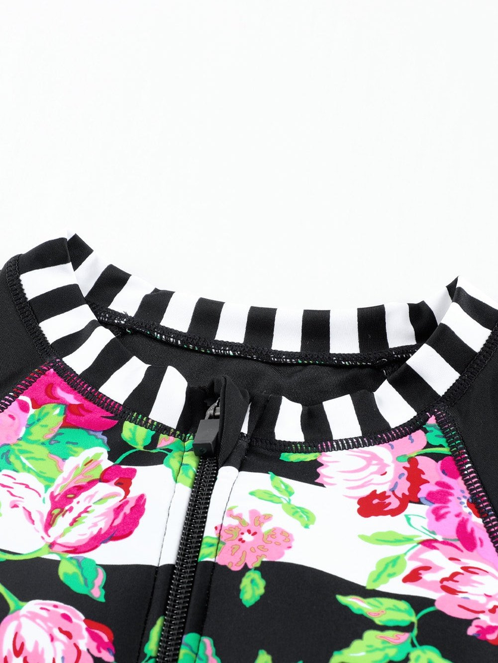 Floral Striped Patchwork Rashguard Swimsuit with Long Sleeves