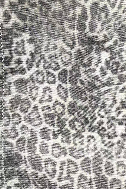 Gray Leopard Print Twilled Denim Jacket