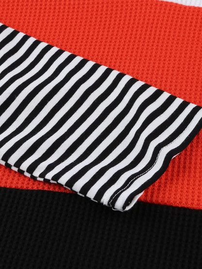 Fashionable Striped Colorblock Top with Long Sleeves