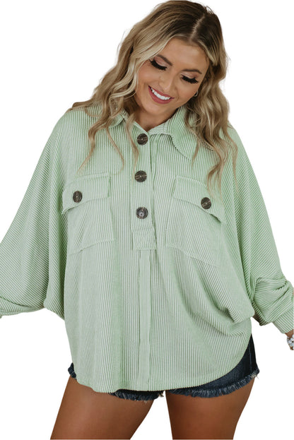 Sage Oversized Ribbed Henley Top with Pockets