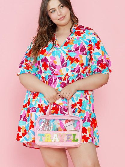 Multicolour Floral Tiered V Neck Plus Dress