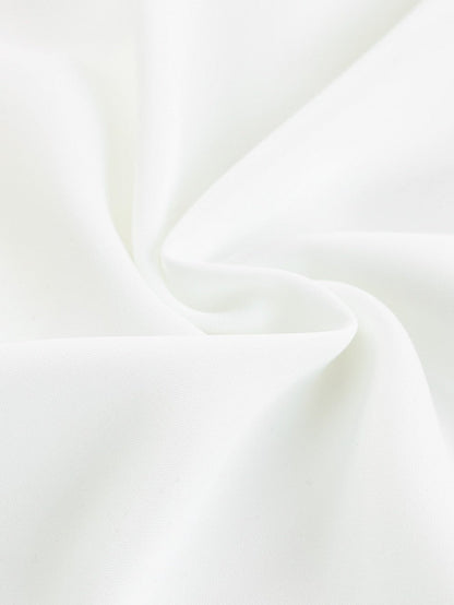 Graceful White Pleated Round Neck Shirt with Puff Sleeves