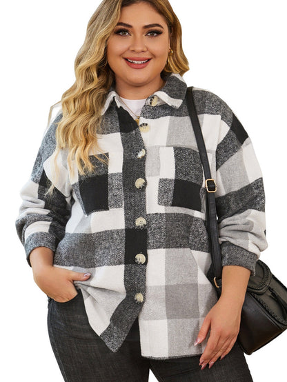 Gray Plus Size Checkered Button-Up Shacket