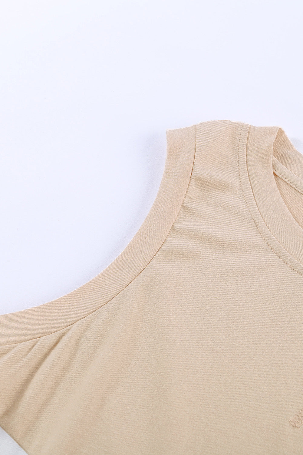 Apricot Colorblock Sleeveless Tank Top with Round Neck